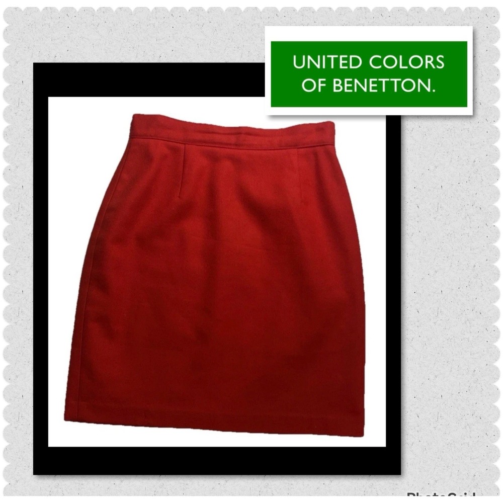 United Colors Of Benetton Wool Blend Red Skirt Made In Italy Sz 42 (US Size 6) M